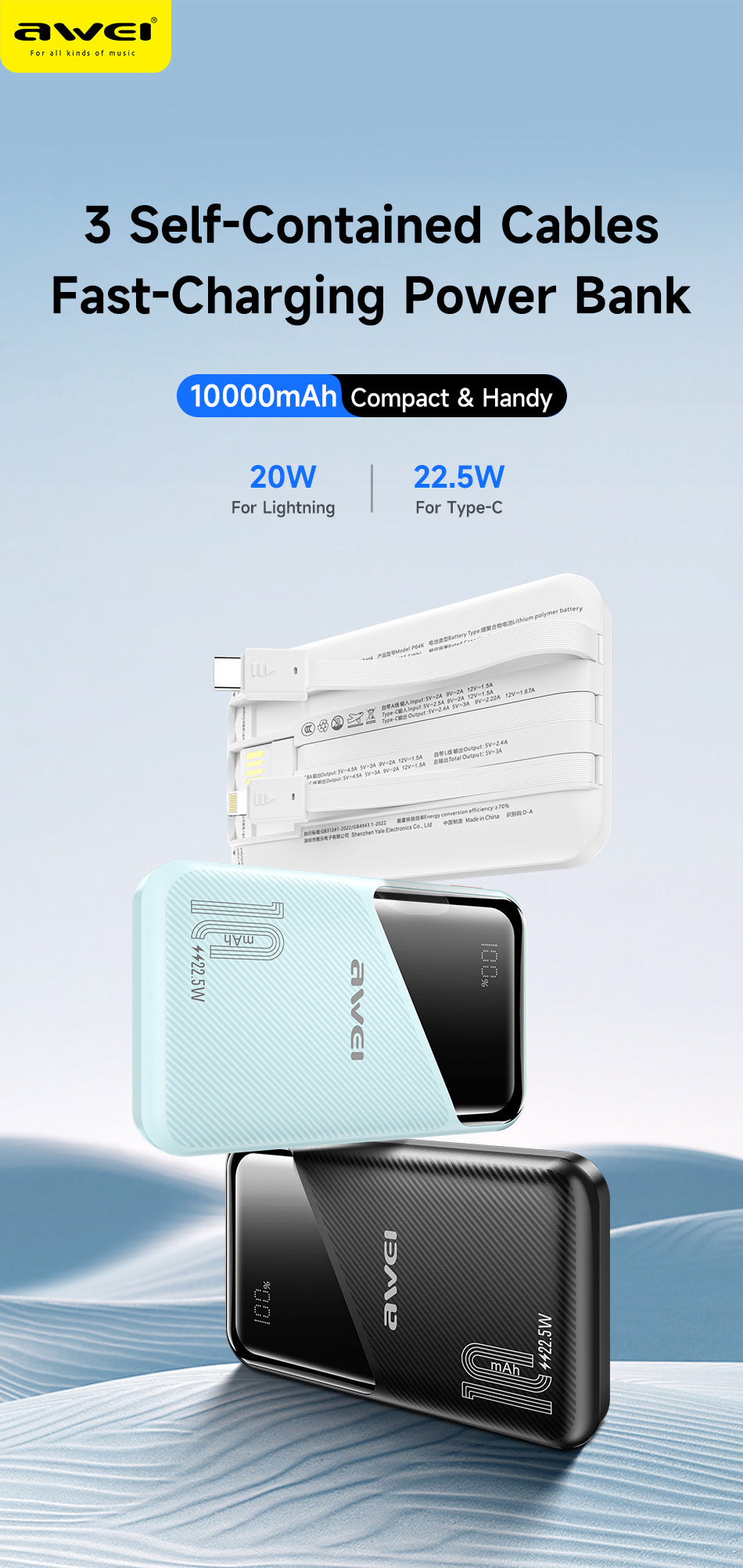 AWEI 22.5W Power Bank P64K - ManunedStore