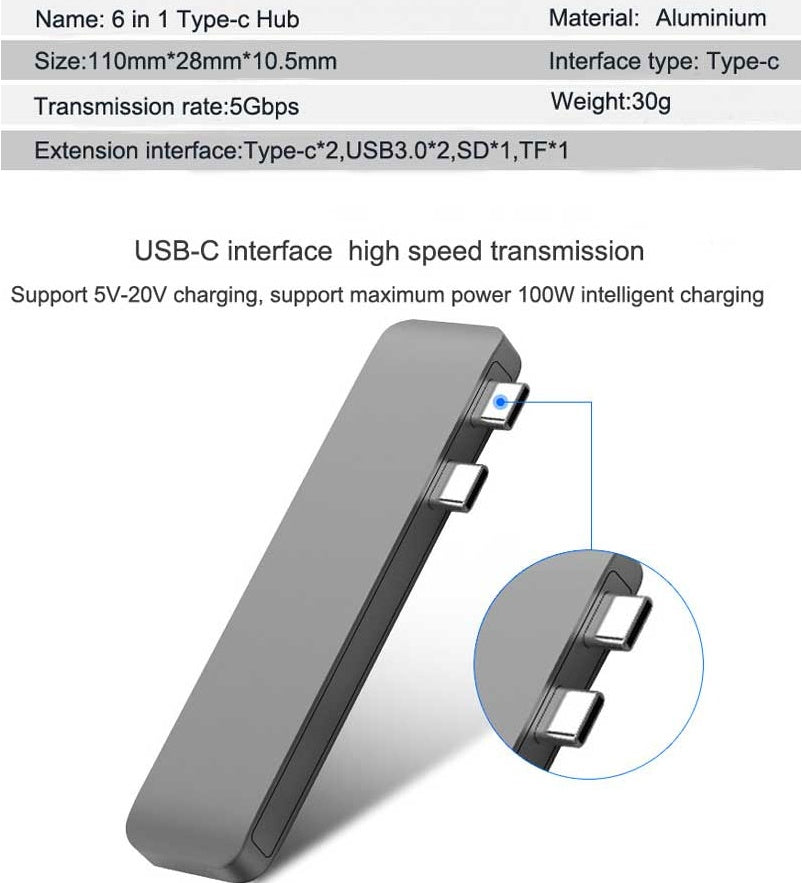 Compatibile con Apple , USB Type C Hub to TF SD Card Reader Hub 3.0 Adattatore con PD Power USB C Hub Dock - ManunedStore