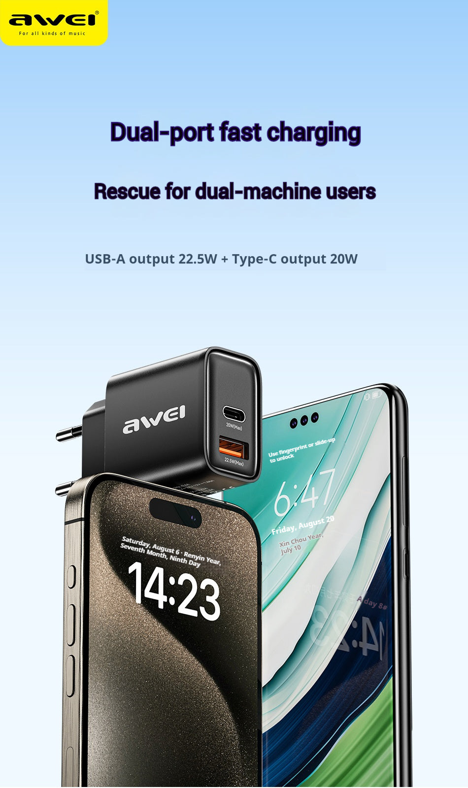 AWEI 22.5W 20W Fast Charger EU - ManunedStore
