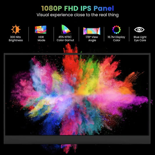 15.6 Inch IPS 1080P FHD Full HD Gaming USB-C Portable Monitor Screen Extender for Laptop Mobile Portable Monitor - ManunedStore