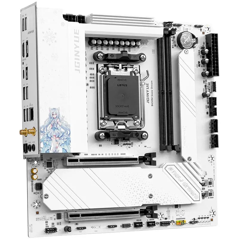 Scheda Madre Gaming JGINYUE B650M Snow Dream AM5 - Supporto CPU Ryzen 7000/8000/9000, DDR5, PCIe 4.0, M.2 NVMe