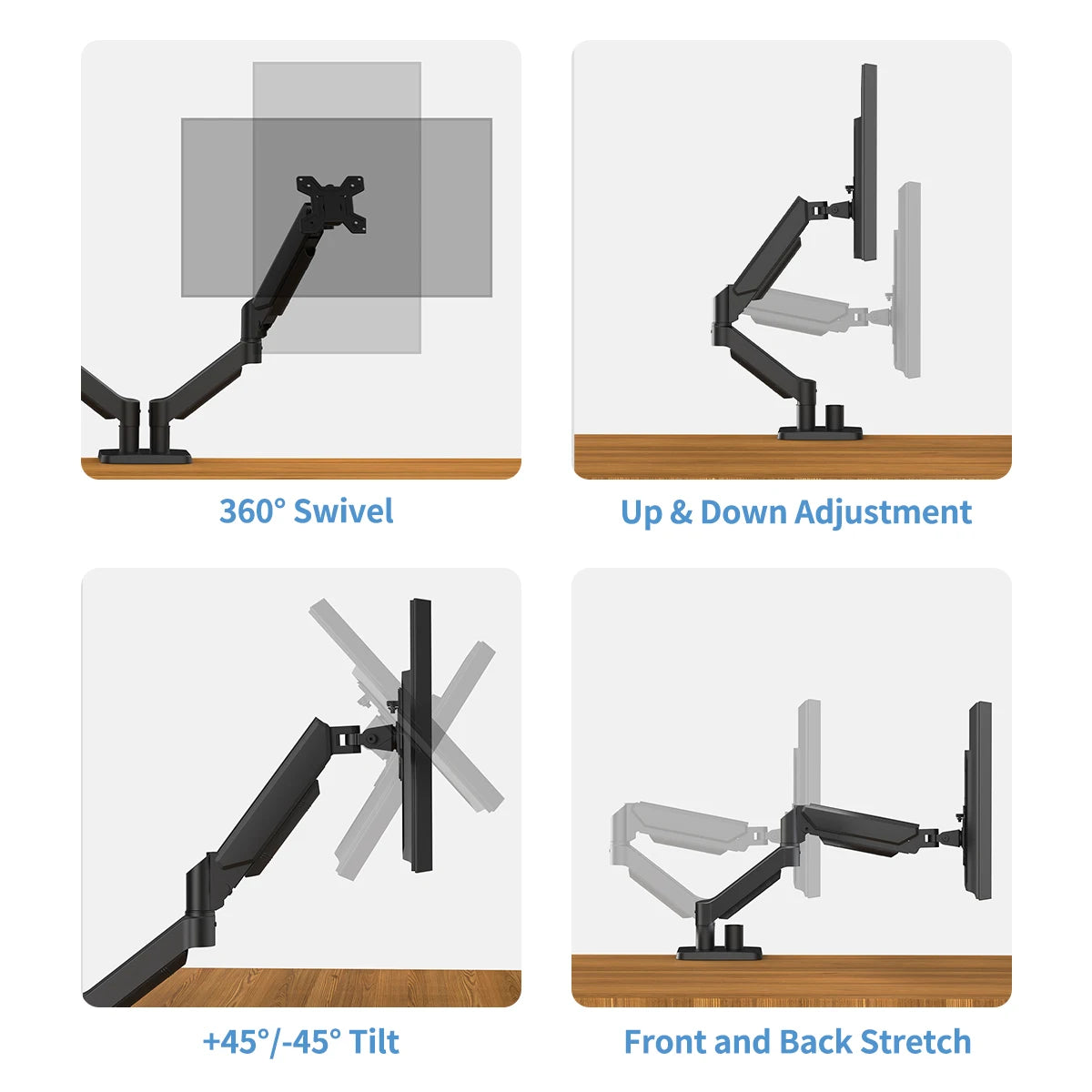 Supporto Doppio Monitor a Braccio con Molla a Gas - Regolazione Altezza e Rotazione 360° per Schermi 13-32 - ManunedStore