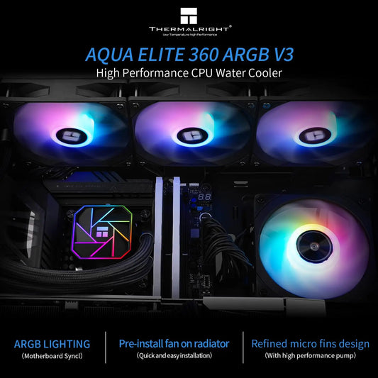 THERMALRIGHT Aqua Elite 360 V3 – Raffreddamento a Liquido AIO per CPU, 360mm, Ventole ARGB PWM, Alta Prestazione, Compatibile con Intel & AMD
