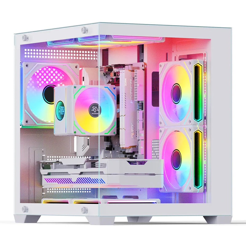 SNOWMAN CS049 Case Gaming ATX Mid Tower - Vetro Temperato, 4 Ventole RGB, Alluminio, Supporto GPU 380mm, per PC Desktop (OEM Custom)