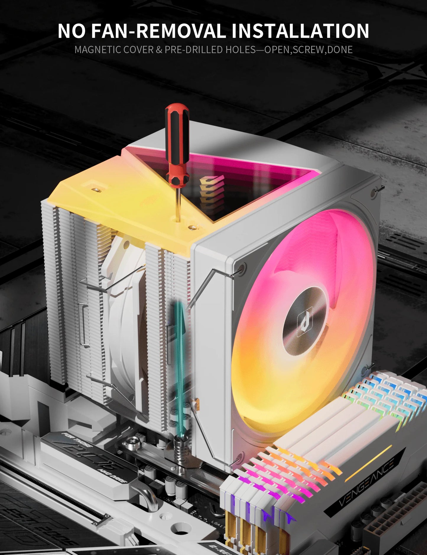 upHere Dissipatore CPU con Ventole RGB, 8 Heatpipe per Intel e AMD, Cooler con Copertura Magnetica