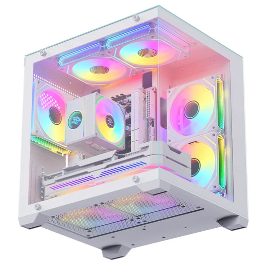 SNOWMAN CS049 Case Gaming ATX Mid Tower - Vetro Temperato, 4 Ventole RGB, Alluminio, Supporto GPU 380mm, per PC Desktop (OEM Custom)