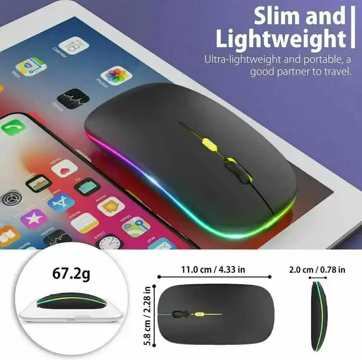 Mouse Ergonomico Ricaricabile Senza Fili - Doppia Modalità 2.4G/BT con Luci LED - ManunedStore
