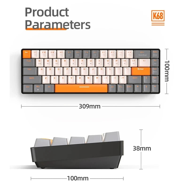 2.4G/BT5.0 Wireless Gaming Tastiera meccanica da gioco al 60% con layout UK, interruttori ultracompatti a 62 tasti, tastiera cablata in colori misti per ufficio, 19 modalità di retroilluminazione RGB per PC - ManunedStore