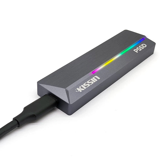 KISSIN Alta qualità 128GB 256GB 512GB 1TB 2TB Portatile M2 NVME SSD esterno con luce RGB - fino a 2100MB/s, alloggiamento in lega di zinco, interfaccia USB 3.2 Gen2x2, hard disk a stato solido estremo - ManunedStore