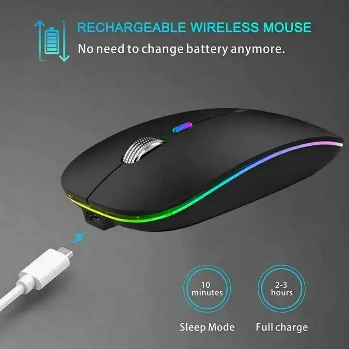 Mouse Ergonomico Ricaricabile Senza Fili - Doppia Modalità 2.4G/BT con Luci LED - ManunedStore