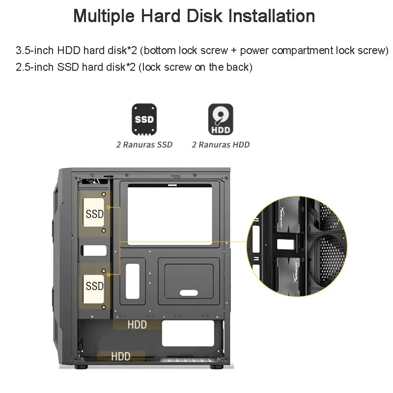 Custodia per computer ATX trasparente laterale in acrilico con posizione 6 ventole e interfaccia USB 3.0, colore: nero - ManunedStore