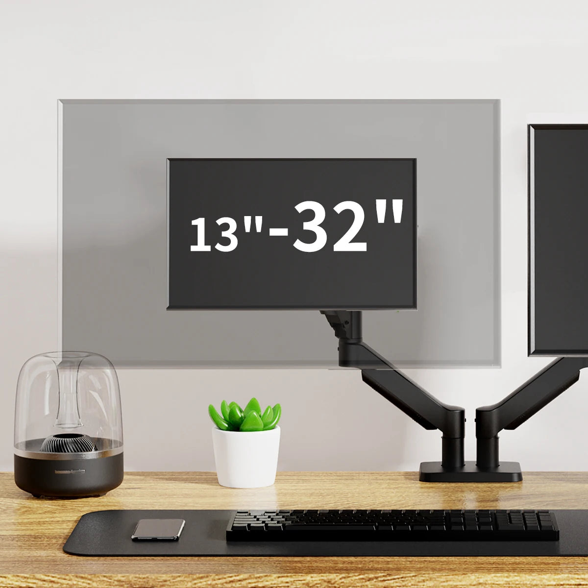 Supporto Doppio Monitor a Braccio con Molla a Gas - Regolazione Altezza e Rotazione 360° per Schermi 13-32 - ManunedStore