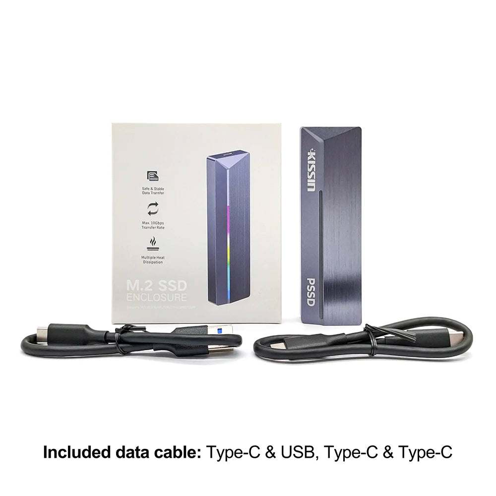 KISSIN Alta qualità 128GB 256GB 512GB 1TB 2TB Portatile M2 NVME SSD esterno con luce RGB - fino a 2100MB/s, alloggiamento in lega di zinco, interfaccia USB 3.2 Gen2x2, hard disk a stato solido estremo - ManunedStore