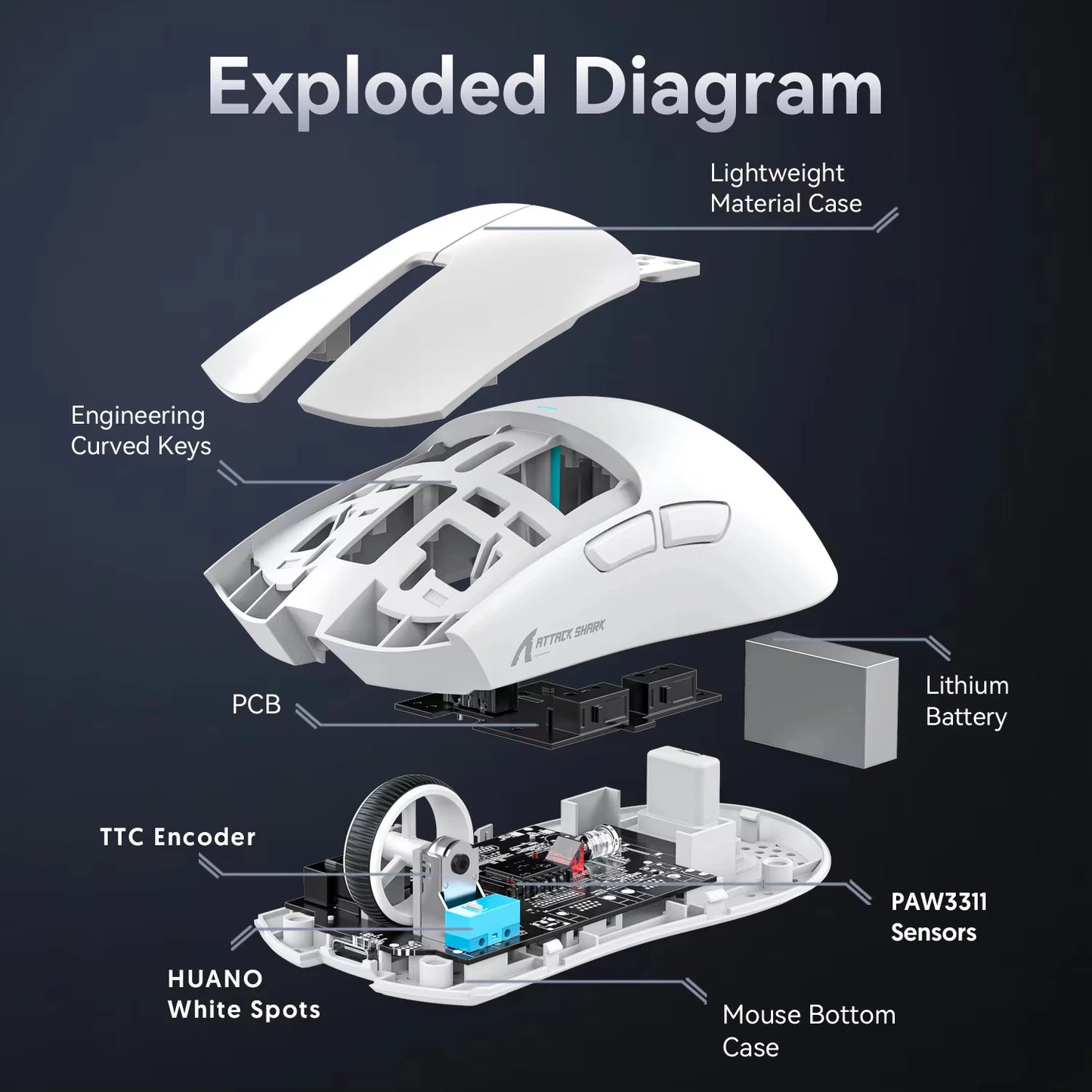 ATTACK SHARK X11 Mouse da Gioco Wireless con Dock di Ricarica Magnetico RGB, Sensore PixArt PAW3311, Leggero 59g Mouse da Gioco Tri-Mode, Cablate/2.4G/BT, Fino a 22K DPI per PC/Mac - ManunedStore