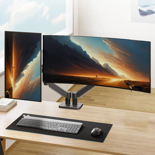 Supporto Doppio Monitor a Braccio con Molla a Gas - Regolazione Altezza e Rotazione 360° per Schermi 13-32 - ManunedStore