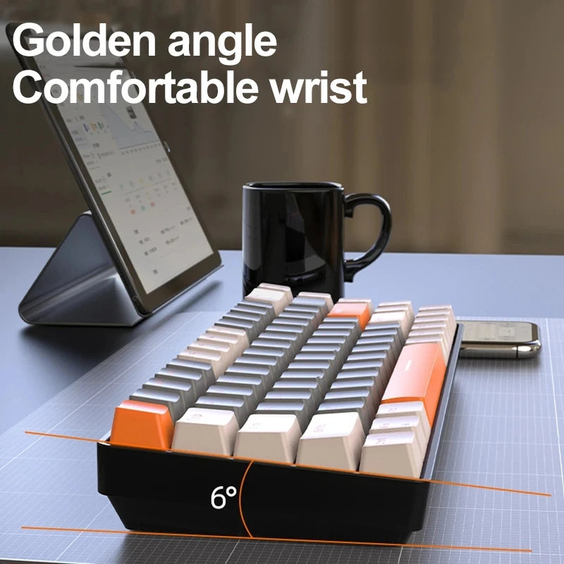 2.4G/BT5.0 Wireless Gaming Tastiera meccanica da gioco al 60% con layout UK, interruttori ultracompatti a 62 tasti, tastiera cablata in colori misti per ufficio, 19 modalità di retroilluminazione RGB per PC - ManunedStore