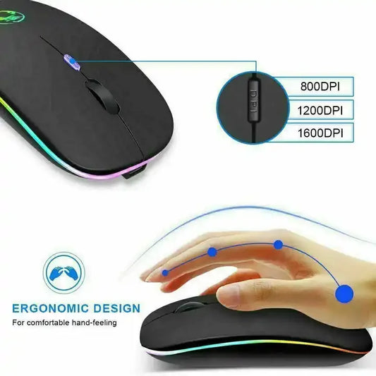 Mouse Ergonomico Ricaricabile Senza Fili - Doppia Modalità 2.4G/BT con Luci LED - ManunedStore