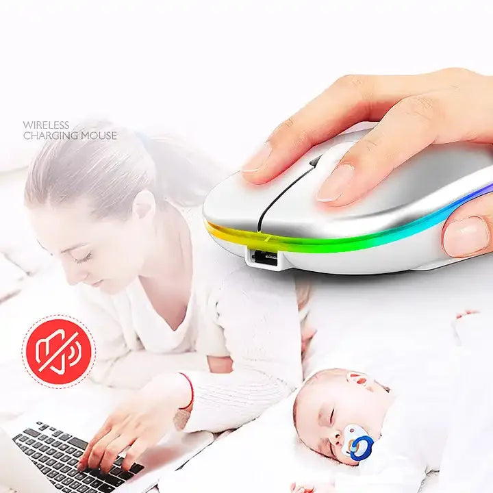 Mouse Ergonomico Ricaricabile Senza Fili - Doppia Modalità 2.4G/BT con Luci LED - ManunedStore