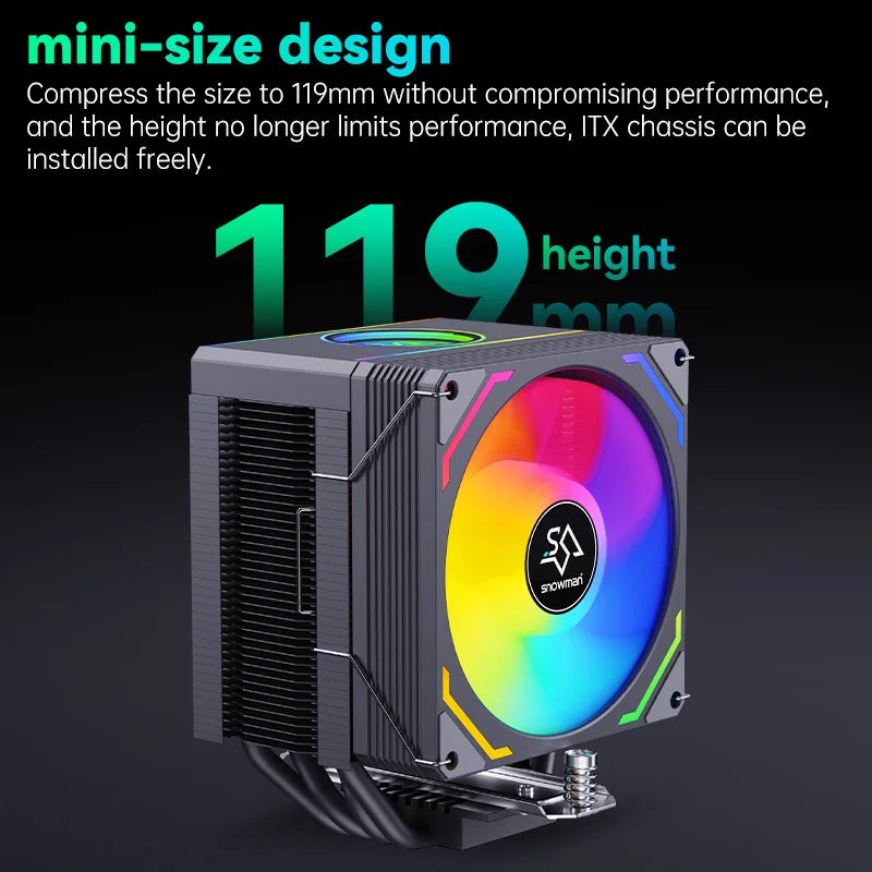 SNOWMAN PWM CPU Cooler – High Performance Tower Heatsink with 4 Heat Pipes, Low Noise – Compatible with Intel LGA1700/1200/1366 & AMD AM4/AM5