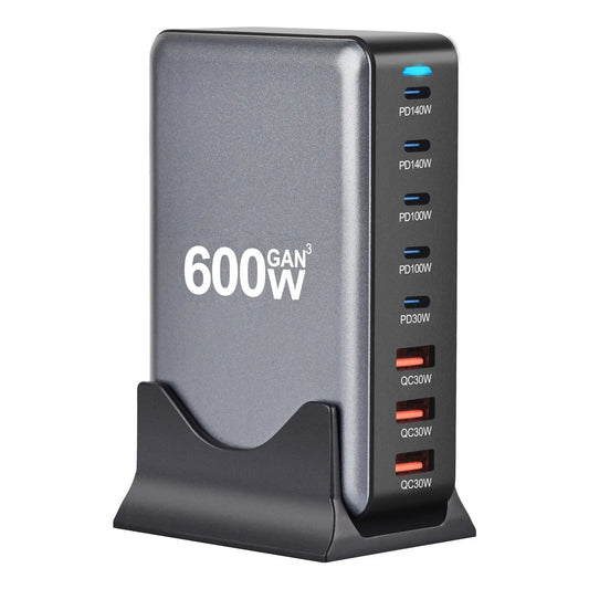 Caricabatterie USB C  320W/440W/500W/600W, Caricatore Rapido 8 in 1 a Spine. Stazione di Ricarica Alimentatore GaN III PPS, Compatibile con MacBook Pro/Air/iPad/iPhone/Samsung - ManunedStore