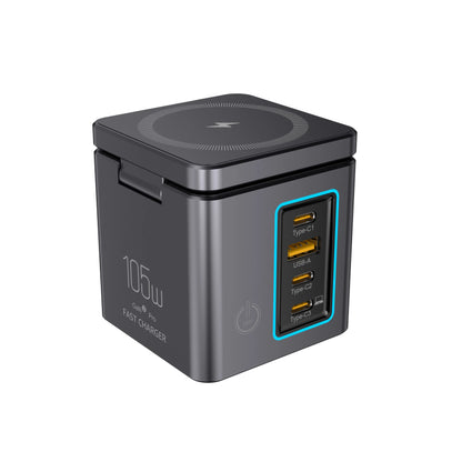 [GaN Tech] Blitzwolf BW-i113 Stazione di ricarica desktop 105W 6-in-1 con caricatore wireless PD QC ricarica rapida con luce LED spina EU per iPhone 16 16 Pro 15 14 13 Pro Max per iPad Pro per Macbook Pro per Airpods per Apple Watch Spina EU - ManunedStore