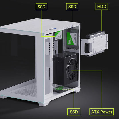 SNOWMAN CS049 Case Gaming ATX Mid Tower - Vetro Temperato, 4 Ventole RGB, Alluminio, Supporto GPU 380mm, per PC Desktop (OEM Custom)