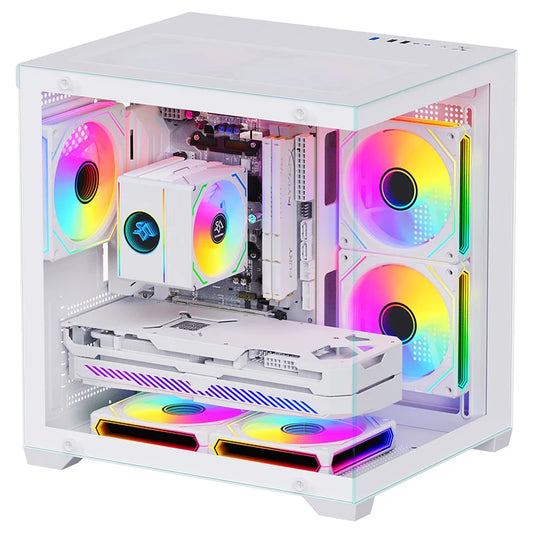 SNOWMAN CS049 Case Gaming ATX Mid Tower - Vetro Temperato, 4 Ventole RGB, Alluminio, Supporto GPU 380mm, per PC Desktop (OEM Custom)