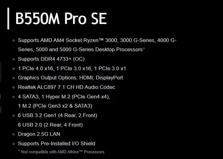 ASRock B550M Pro SE Scheda Madre Micro ATX - Socket AM4, DDR4, PCIe 4.0, SATA 6Gb/s - Compatibile con Ryzen