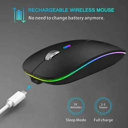 Mouse Ergonomico Ricaricabile Senza Fili - Doppia Modalità 2.4G/BT con Luci LED - ManunedStore