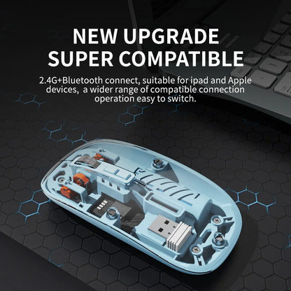 Stock Transparent 2.4GHz Bluetooth Wireless Dual Mode Mouse Magnetic Top Cover High DPI 1600 Type-c Rechargeable Optical Mouse - ManunedStore