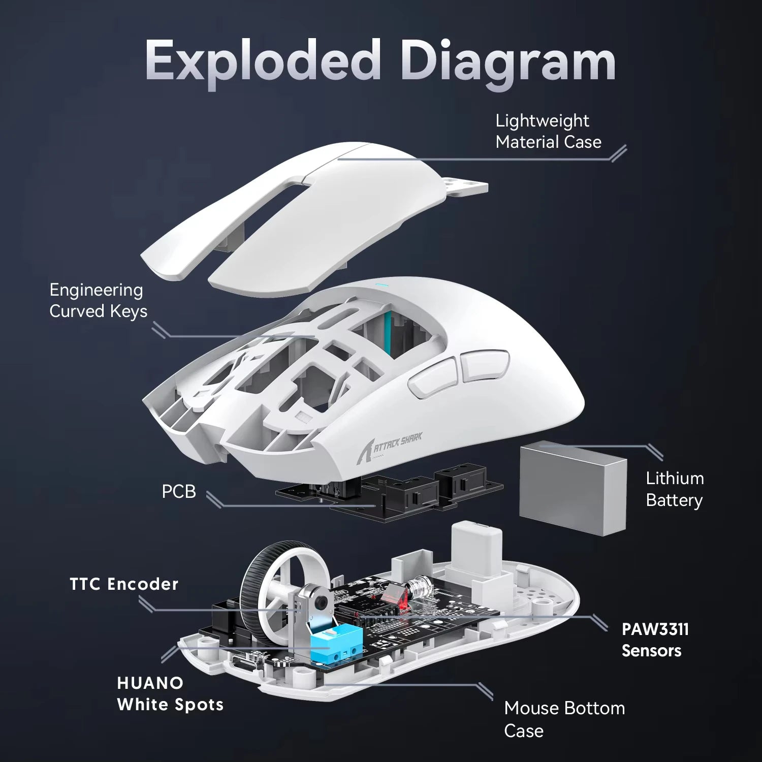 ATTACK SHARK X11 Mouse da Gioco Wireless con Dock di Ricarica Magnetico RGB, Sensore PixArt PAW3311, Leggero 59g Mouse da Gioco Tri-Mode, Cablate/2.4G/BT, Fino a 22K DPI per PC/Mac - ManunedStore