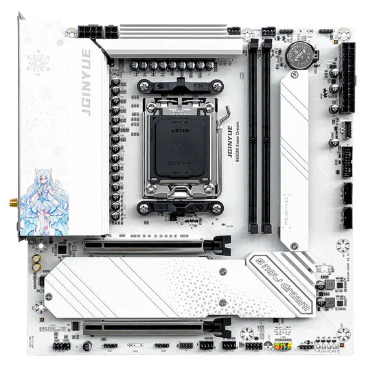 Scheda Madre Gaming JGINYUE B650M Snow Dream AM5 - Supporto CPU Ryzen 7000/8000/9000, DDR5, PCIe 4.0, M.2 NVMe